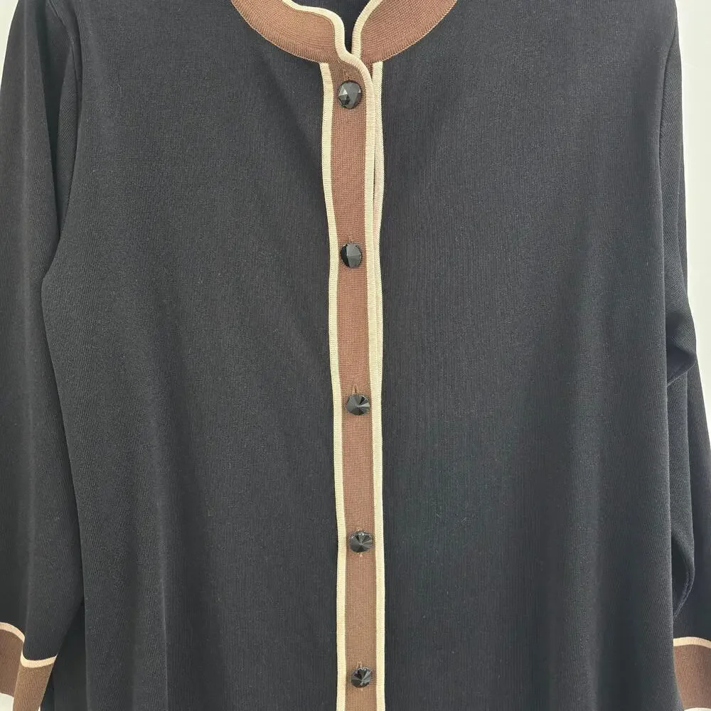 Misook Women’s Sweater Cardigan Black Trim Sz L Workwear Minimalist Lagenlook
